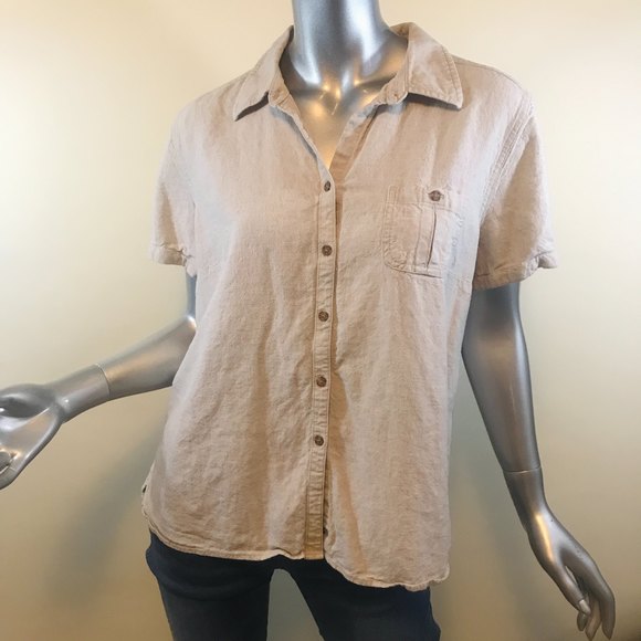 Sag Harbor Women's Large Beige Button Pocket Front Shirt Linen Blend Top - Picture 12 of 12